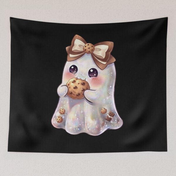 Item preview, Cute Kawaii Ghost Eating a Chocolate Chip Cookie Design / Halloween / Baking / Ghosts / Foodie / T-shirts mugs stickers phone case hardcover journal poster designed and sold by TeenLake.