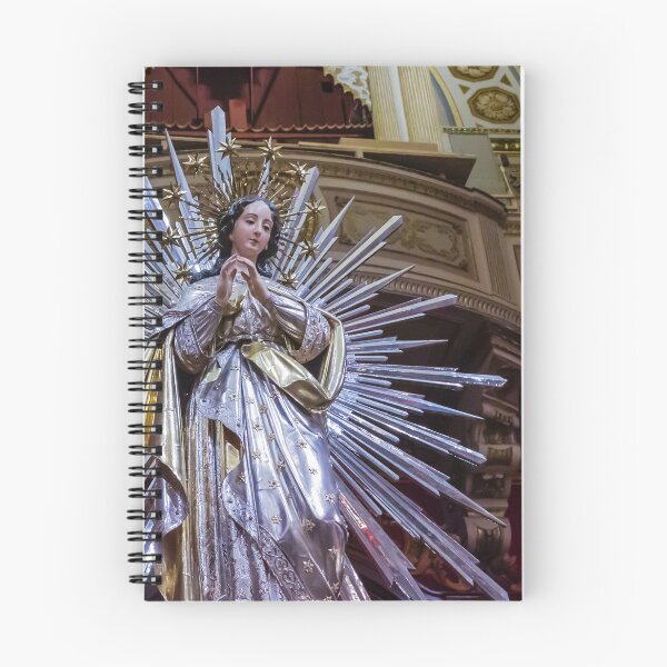 Item preview, Silver and Gold Virgin Mary Statue With Radiant Starburst Halo Inside Ornate Church Interior Icon designed and sold by Nmallia.