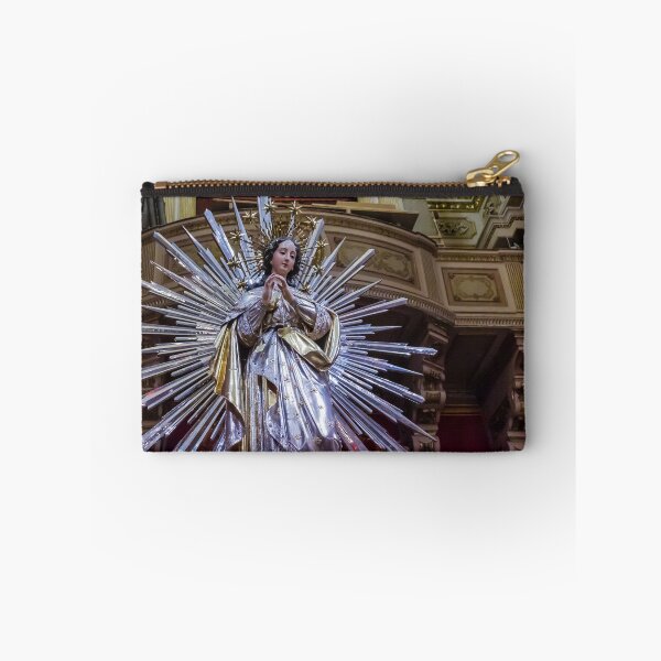 Item preview, Silver and Gold Virgin Mary Statue With Radiant Starburst Halo Inside Ornate Church Interior Icon designed and sold by Nmallia.