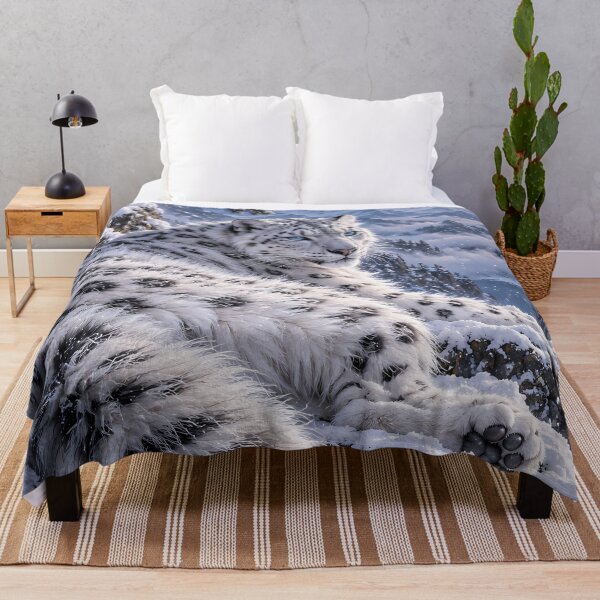 Item preview, Snow Leopard in Snowy Mountains – Blue-Eyed Wildlife Portrait designed and sold by ManJiangHong.