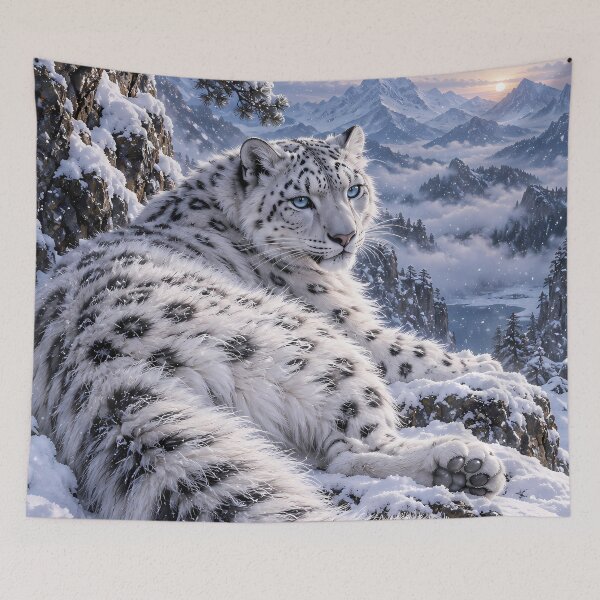 Item preview, Snow Leopard in Snowy Mountains – Blue-Eyed Wildlife Portrait designed and sold by ManJiangHong.