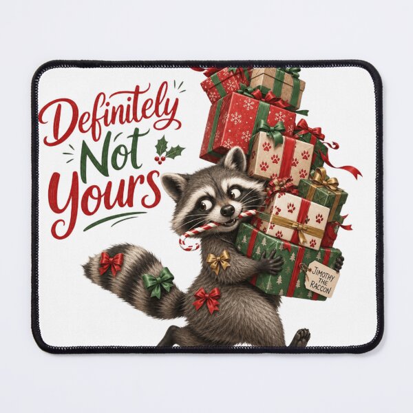 Item preview, Definitely Not Yours Funny Christmas Raccoon Stealing Presents designed and sold by Marie Gems.