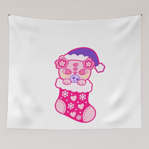 Item preview, Cute Pink Persian Cat in Christmas Stocking designed and sold by BigfeetLittlepaws.