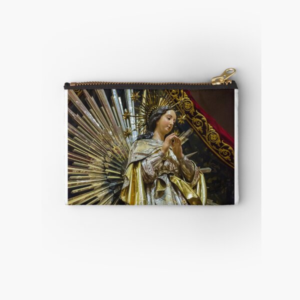 Item preview, Religious Statue of Virgin Mary with Radiant Halo and Ornate Robes on Velvet Backdrop designed and sold by Nmallia.