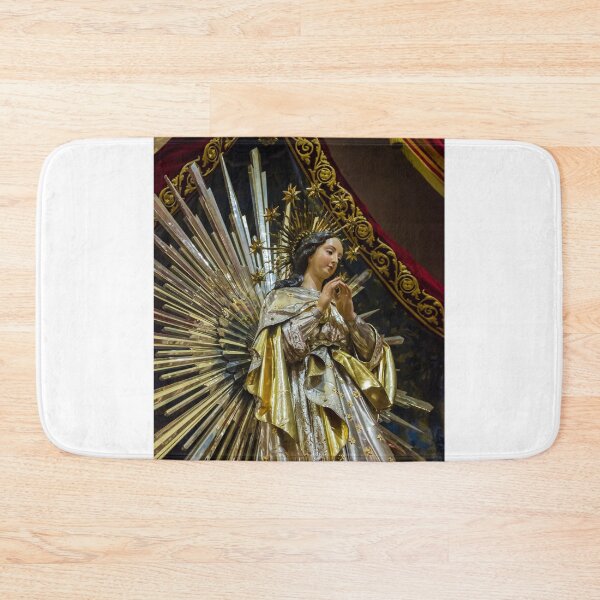 Item preview, Religious Statue of Virgin Mary with Radiant Halo and Ornate Robes on Velvet Backdrop designed and sold by Nmallia.