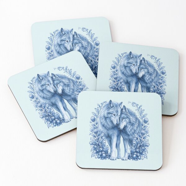 Item preview, Blue Porcelain Botanical Wolf Couple Art designed and sold by the artedivino.