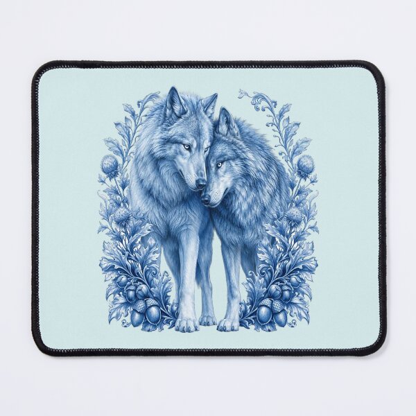 Item preview, Blue Porcelain Botanical Wolf Couple Art designed and sold by the artedivino.