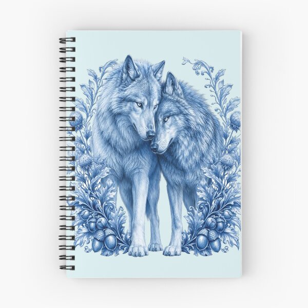 Item preview, Blue Porcelain Botanical Wolf Couple Art designed and sold by the artedivino.