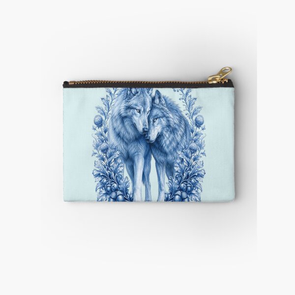 Item preview, Blue Porcelain Botanical Wolf Couple Art designed and sold by the artedivino.