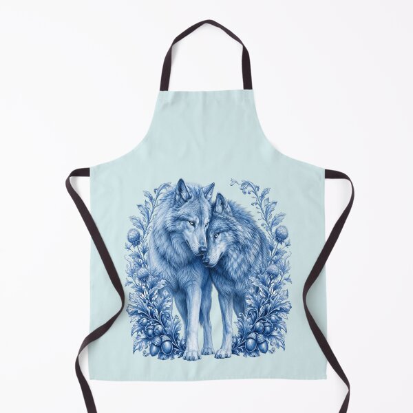 Item preview, Blue Porcelain Botanical Wolf Couple Art designed and sold by the artedivino.