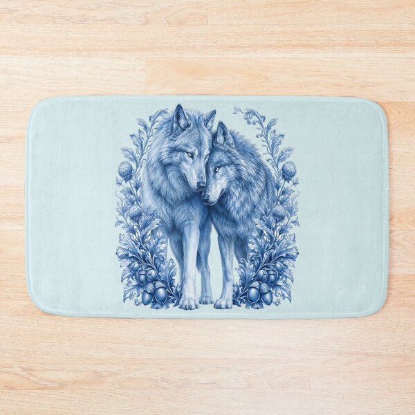 Item preview, Blue Porcelain Botanical Wolf Couple Art designed and sold by the artedivino.
