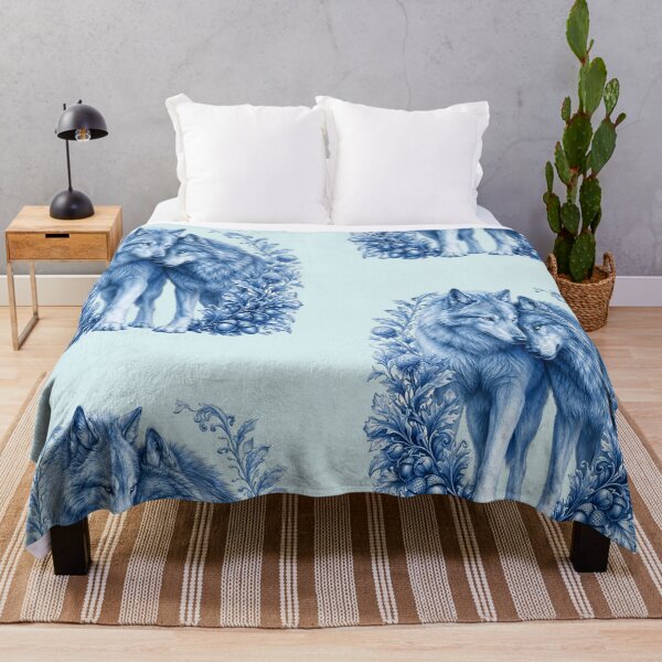 Item preview, Blue Porcelain Botanical Wolf Couple Art designed and sold by the artedivino.