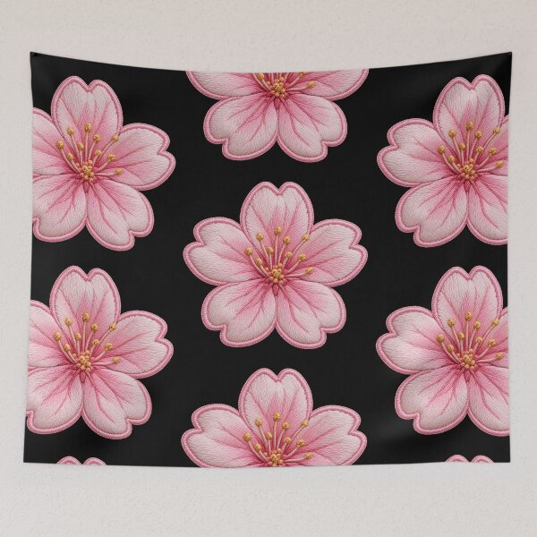 Item preview, Pink Cherry Blossom Sakura Embroidered Patch Style Sticker designed and sold by ArcanePrintsxo.