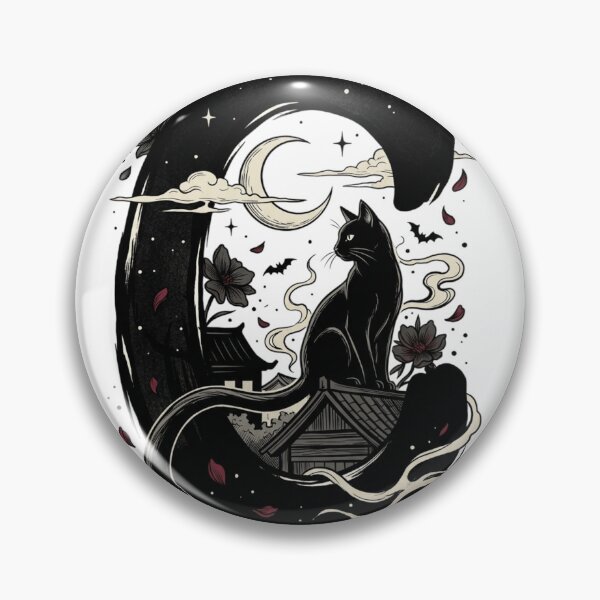 Item preview, Japanese Black Cat Rooftop Crescent Moon Ukiyo-e Art designed and sold by mood-draftsman.