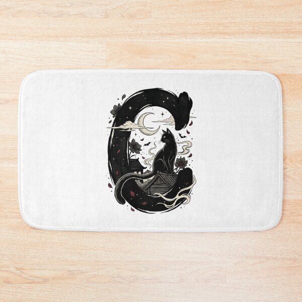 Item preview, Japanese Black Cat Rooftop Crescent Moon Ukiyo-e Art designed and sold by mood-draftsman.