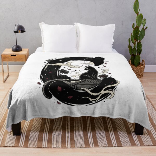 Item preview, Japanese Black Cat Rooftop Crescent Moon Ukiyo-e Art designed and sold by mood-draftsman.