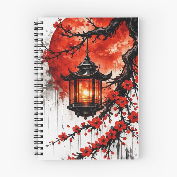Item preview, Japanese Lantern and Red Sun Watercolor — Sakura Blossom Asian Aesthetic designed and sold by LYAN-STORE.