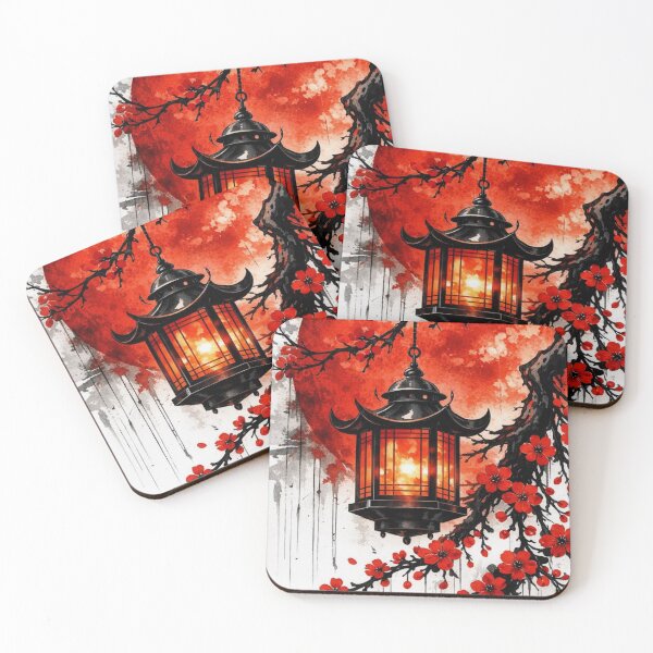 Item preview, Japanese Lantern and Red Sun Watercolor — Sakura Blossom Asian Aesthetic designed and sold by LYAN-STORE.