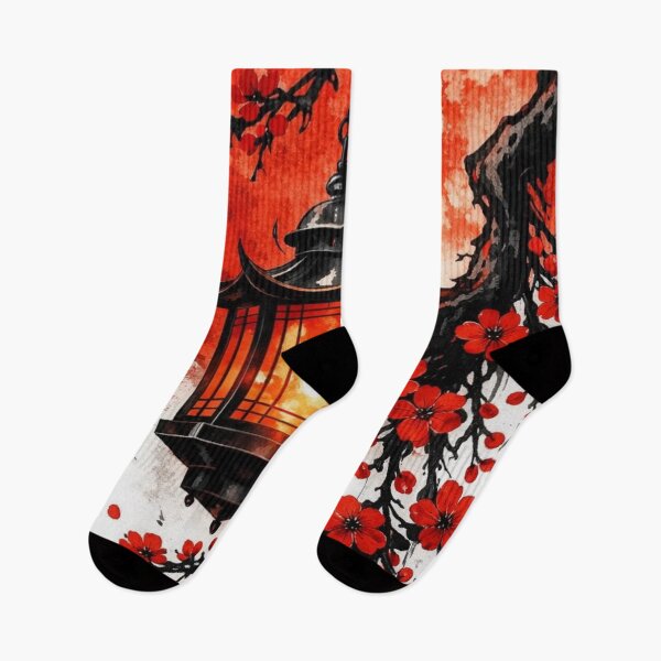 Item preview, Japanese Lantern and Red Sun Watercolor — Sakura Blossom Asian Aesthetic designed and sold by LYAN-STORE.