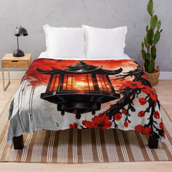 Item preview, Japanese Lantern and Red Sun Watercolor — Sakura Blossom Asian Aesthetic designed and sold by LYAN-STORE.