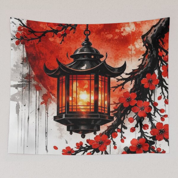 Item preview, Japanese Lantern and Red Sun Watercolor — Sakura Blossom Asian Aesthetic designed and sold by LYAN-STORE.