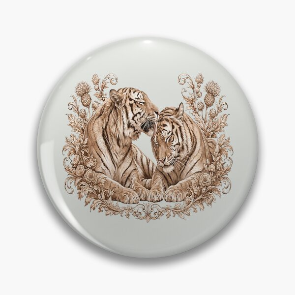 Item preview, Vintage Sepia Tiger Pair Botanical Art designed and sold by the artedivino.