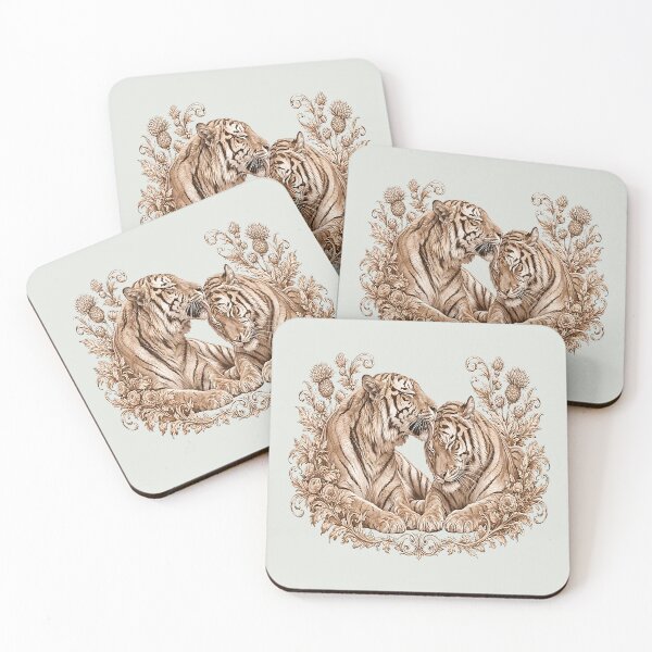 Item preview, Vintage Sepia Tiger Pair Botanical Art designed and sold by the artedivino.