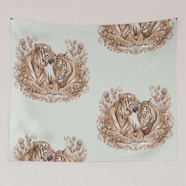 Item preview, Vintage Sepia Tiger Pair Botanical Art designed and sold by the artedivino.