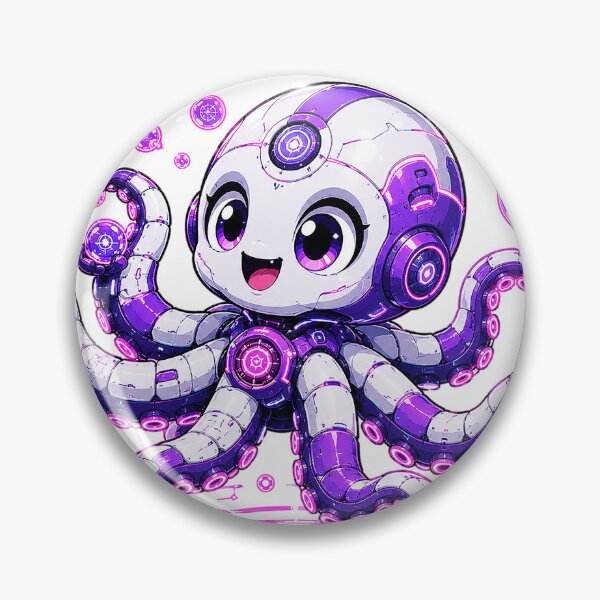 Item preview, Cute Cyberpunk Robot Octopus with Neon Purple Bubbles - Sci-Fi Vector Graphic Design designed and sold by Nubian Style.