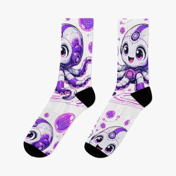 Item preview, Cute Cyberpunk Robot Octopus with Neon Purple Bubbles - Sci-Fi Vector Graphic Design designed and sold by Nubian Style.