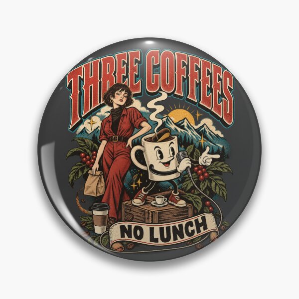 Item preview, Three Coffees No Lunch Funny Vintage Coffee Mascot Art designed and sold by AmiGraph.