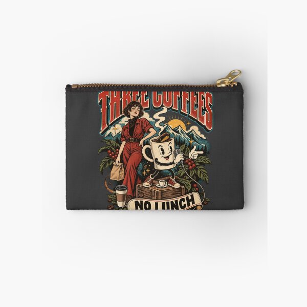 Item preview, Three Coffees No Lunch Funny Vintage Coffee Mascot Art designed and sold by AmiGraph.