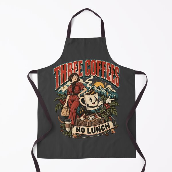 Item preview, Three Coffees No Lunch Funny Vintage Coffee Mascot Art designed and sold by AmiGraph.