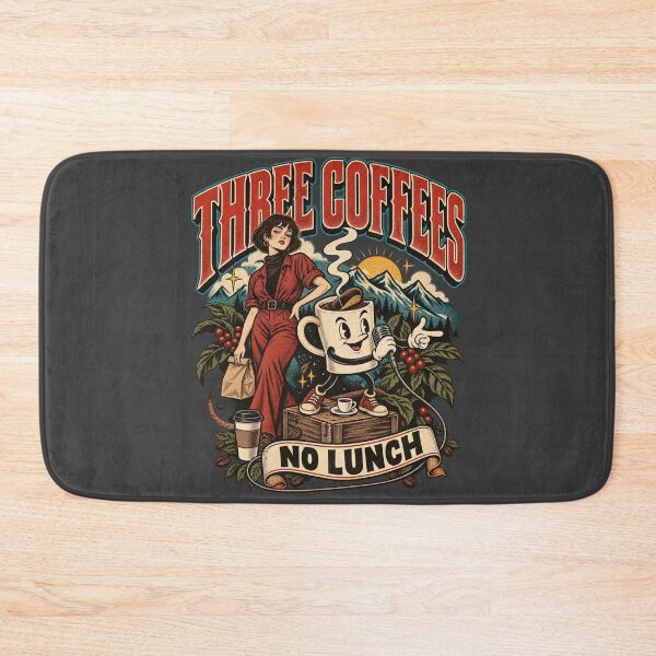 Item preview, Three Coffees No Lunch Funny Vintage Coffee Mascot Art designed and sold by AmiGraph.
