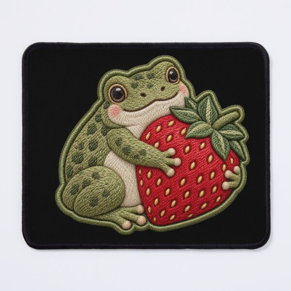Item preview, Cute Strawberry Frog Embroidered Patch Style Cottagecore Sticker designed and sold by ArcanePrintsxo.