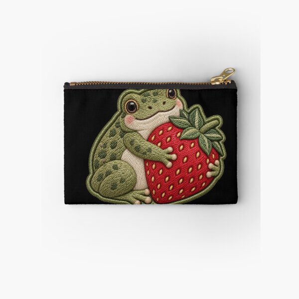 Item preview, Cute Strawberry Frog Embroidered Patch Style Cottagecore Sticker designed and sold by ArcanePrintsxo.