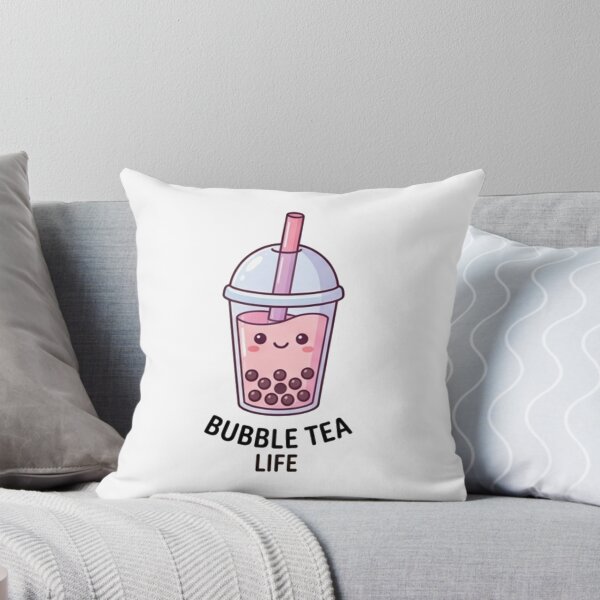 Aperçu de l'œuvre Adorable Bubble Tea Kawaii - Illustration graphique de perles de tapioca roses sucrées créée et vendue par Rehnair.