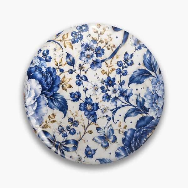 Item preview, Blue Porcelain Floral – Cobalt Flowers + Coquette Bows Pattern designed and sold by FaithArt777.