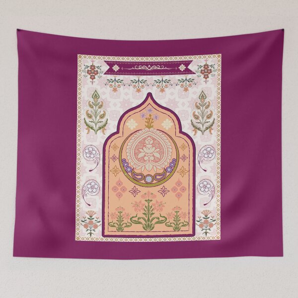 Item preview, Vintage Indian Arch Paisley Cream - Traditional Mughal Arch Tapestry Print designed and sold by Rehnair.