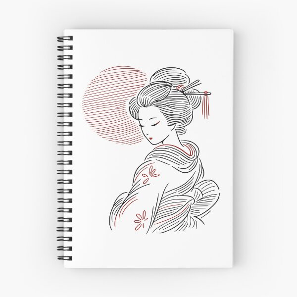 Item preview, Geisha with red sun line art designed and sold by rolfzogg.