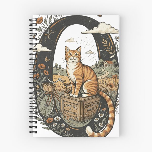 Item preview, Cottagecore Orange Cat Vintage Bicycle Countryside Adventure Art designed and sold by mood-draftsman.