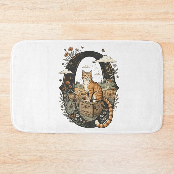 Item preview, Cottagecore Orange Cat Vintage Bicycle Countryside Adventure Art designed and sold by mood-draftsman.