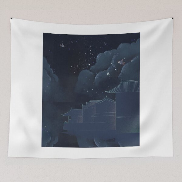 Item preview, Vintage Oriental Night Sky Traditional Architecture - Dreamy Starry Night Poster designed and sold by Rehnair.
