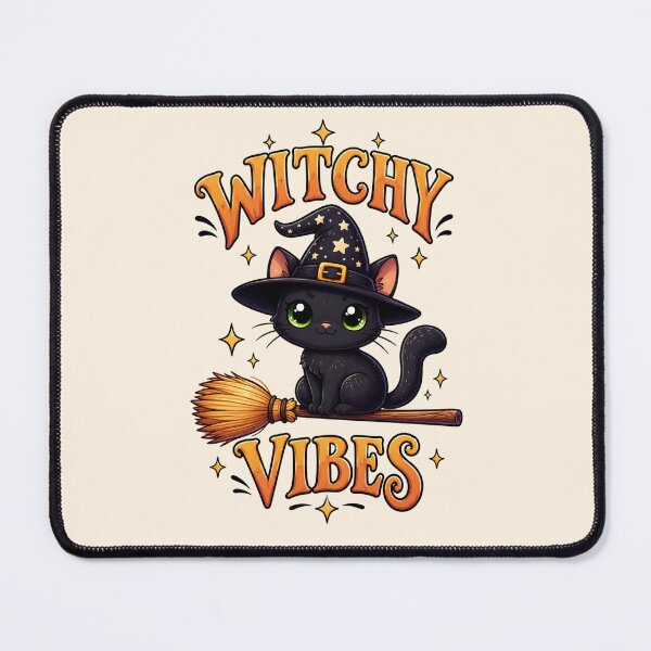 Item preview, Witchy Vibes Black Cat – Cute Halloween Witch Cat on a Broom designed and sold by SweetLilith.