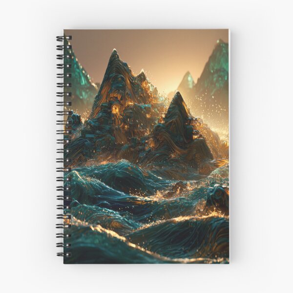 Item preview, Surreal Ocean Mountains – Teal Gold Fantasy Seascape designed and sold by GSizzle1.