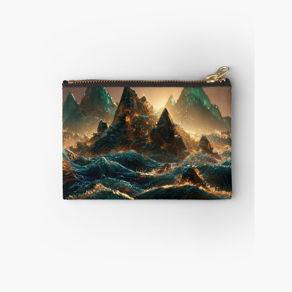 Item preview, Surreal Ocean Mountains – Teal Gold Fantasy Seascape designed and sold by GSizzle1.