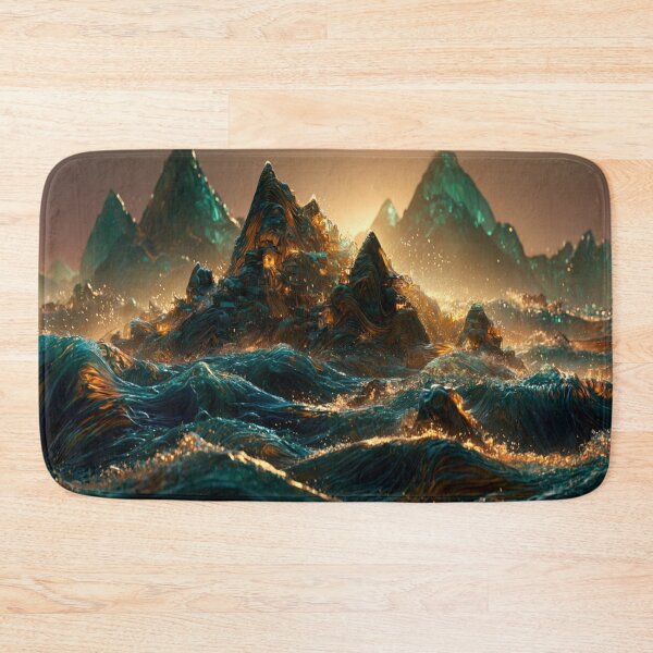 Item preview, Surreal Ocean Mountains – Teal Gold Fantasy Seascape designed and sold by GSizzle1.
