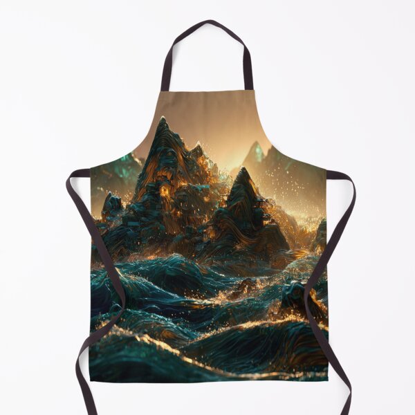 Item preview, Surreal Ocean Mountains – Teal Gold Fantasy Seascape designed and sold by GSizzle1.