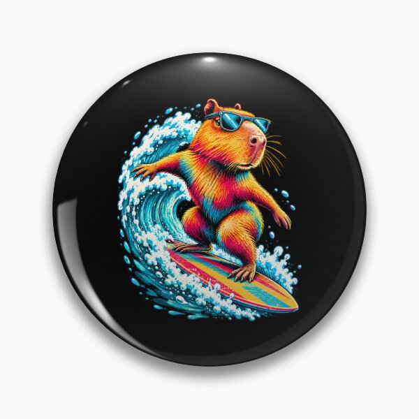 Item preview, Surfing Capybara Colourful Animal Surfer Design designed and sold by JesterKrewArt.