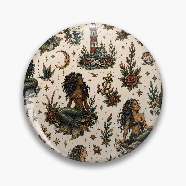 Item preview, Vintage Tattoo Mermaid Celestial Pattern designed and sold by Sandy Beach Decor.